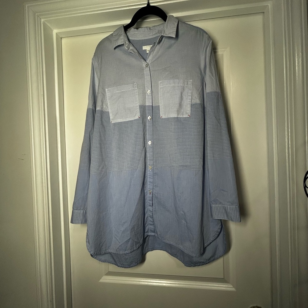 J. Jill blue and white striped cotton button-down shirt tunic